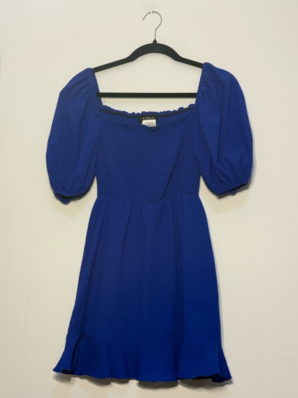 Blue Puff-Sleeve Square Neck Mini Dress